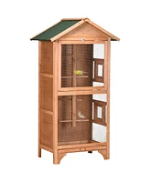 Streamdale Furniture 60" Wooden Outdoor Bird Cage for Finches, Parakeet, Large Bird Cage with Removable Bottom Tray 4 Perch, Orange