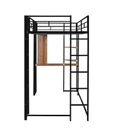 Slickblue Twin Metal Loft Bed with 2 Shelves and Desk - Space-Saving Solution for Bedrooms