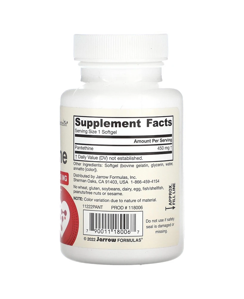 Jarrow Formulas Pantethine 450 mg - Derivative of Vitamin B5 - 60 Servings (Softgels)