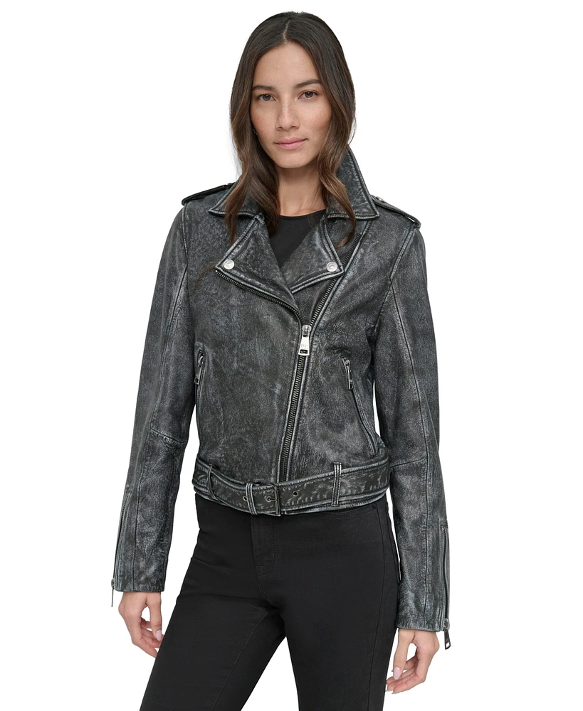 Dkny Jeans Women's Leather Moto Jacket - BLK