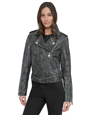 Dkny Jeans Women's Leather Moto Jacket - BLK