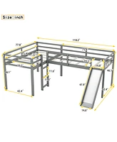 Slickblue L-Shaped Twin Size Loft Bed with Ladder and Slide for Fun Space-Saving Solutions