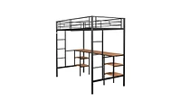 Slickblue Twin-Size Loft Bed with Built-in Table and Storage Shelves for Kids or Small Rooms