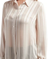 Bcx Juniors' Solid Satin Shadow Striped Long-Sleeve Blouse