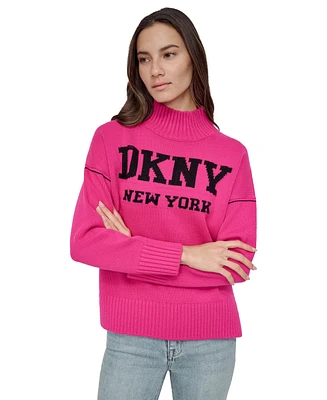 Dkny Jeans Women's Intarsia Logo Turtleneck Sweater