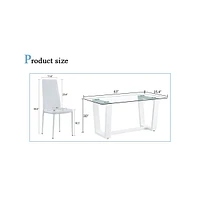 Streamdale Furniture Table and chair set.a rectangular dining table features with tempered glass top and sleek white Mdf stand.Paired with Pu chairs