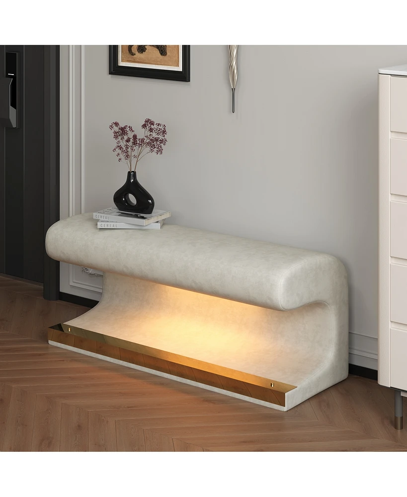 Streamdale Furniture Entryway Bench Leather Upholstered Ottoman with Led sensor light for living room, bedroom, end of bed