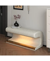 Simplie Fun Entryway Bench Leather Upholstered Ottoman with Led sensor light for living room, bedroom, end of bed