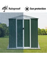 6FTx4FT Apex Roof Green Outdoor Tool Storage House Garden Shed With Aluminum Alloy Frame And Sliding Door