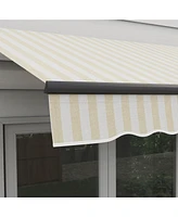 8' x 6.5' Retractable Awning, Patio Awning Sunshade Shelter with Manual Crank Handle, 280gsm Uv Resistant Fabric and Aluminum Frame for Deck, Balcony,