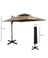 Simplie Fun 10ft Offset Patio Umbrella with Base, Double Top Hanging Aluminum Cantilever Umbrella with 360