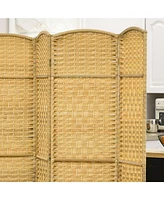 6 Panel Room Divider, 6' Tall Folding Privacy Screen, Hand-Woven Freestanding Wall Partition for Home Office, Bedroom, Nature Wood
