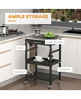 Kitchen island Cart Rolling Trolley Utility Serving Cart with Stainless Steel Tabletop, Wine Rack & Drawer