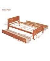 Slickblue Twin Size Wood Platform Bed with 4 Drawers and Streamlined Headboard & Footboard