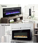 Simplie Fun 48 inch Curved Front Wall Mounted Electric Fireplace with remote and multi color flame & emberbed