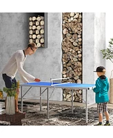 Streamdale Furniture Mini Ping Pong Table Set for Outdoor and Indoor, Foldable Table Tennis Table with Net, 2 Paddles, 3 Balls, Adjustable Feet