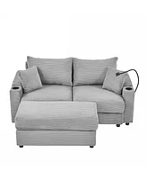 Simplie Fun 72.8" Modern Style Loveseat Sofa Sectional Sofa Couch with Storage Space, A Movable Ottoman, Two Usb Ports, Two Cup Holders, A Phone Holde