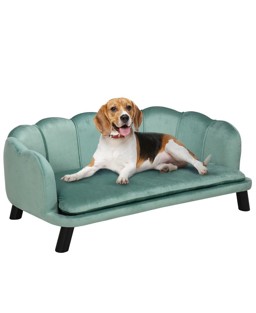 Streamdale Furniture Velvet Large Dog Couch with Foam Cushion, Soft and Cute Dog Bed with Pearl Design, Dog Sofa for Big and Medium Dogs, Green