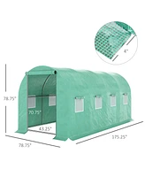 Streamdale Furniture 15' x 7' x 6.5' Walk-in Tunnel Hoop Greenhouse, Green House with Polyethylene Pe Cover, Steel Frame, Roll