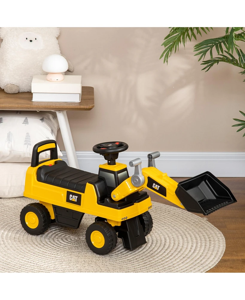 Streamdale Furniture Ride on Excavator for Kids, Caterpillar Cat Licensed Ride on Digger Construction Vehicles with Manual Shovel, Horn, Hidden Storag