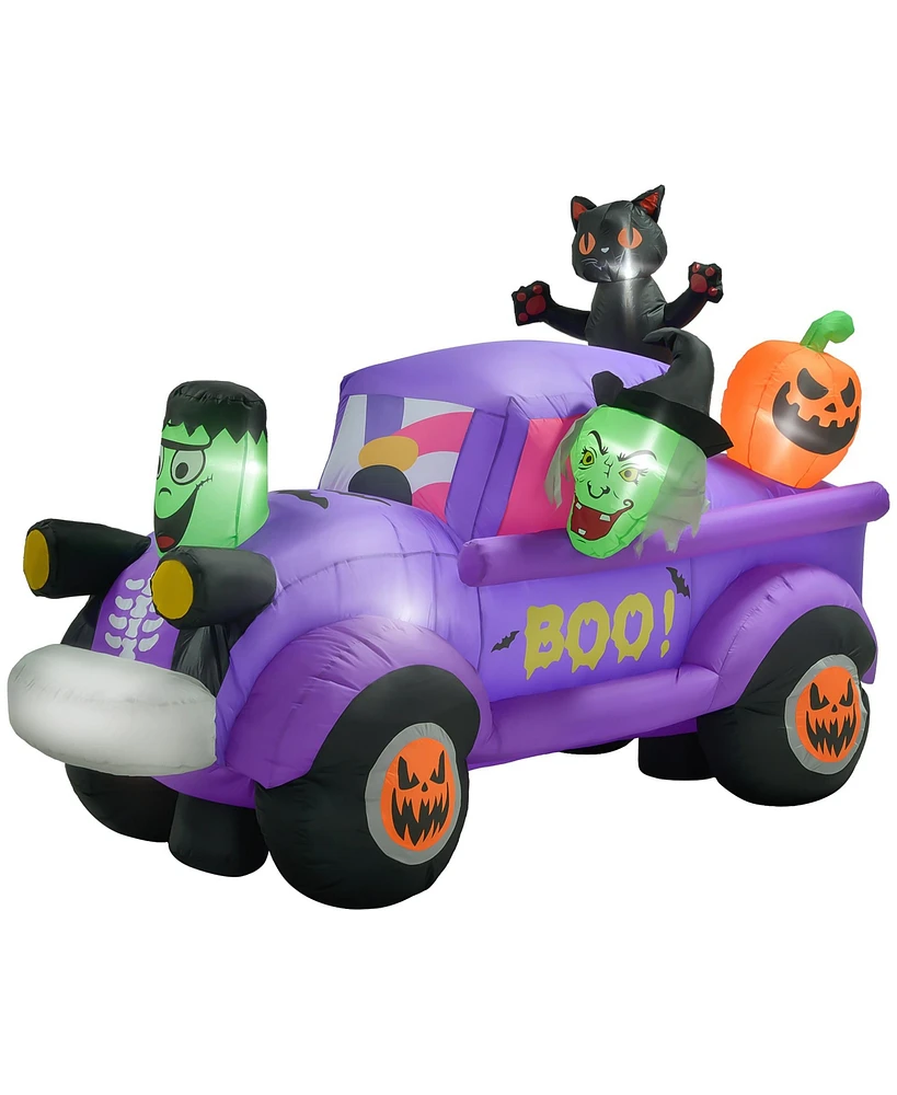 Simplie Fun 5ft Witch Driving Halloween Inflatable Truck, Blow Up Outdoor Led Yard Display, Waterproof