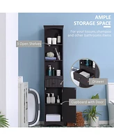 Bathroom Storage Cabinet, Free Standing Bathroom Storage Unit, Tall Linen Tower with 3-Tier Shelves and Drawer, Brown