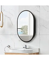 2436 inches Oval Black Metal Framed Wall mount Bathroom Medicine Cabinet with Mirror