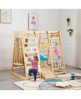 Streamdale Furniture Toddler Indoor Wooden Gym 8 in 1 Indoor Playground Climbing Toy Set with Slide Swing Climbing Net Rings, Kids Indoor Playground C