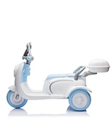 12V Two-seater Kids Ride On Electric Motorcycle, Three Wheels Kids toy with Slow Start, Multi-function player, Usb, Bluetooth, light, Backseat flip ad