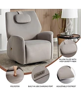 Streamdale Furniture Grey Swivel and Rocker Power Recliner Chair with Lumbar and Neck Support Pillow, Max Swivel Degree 270, Heavy Duty Motion Mechani