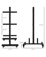 Simplie Fun Weight Plate Rack, Olympic Bumper Plate Rack Holder for 2 inch Plates and Bars, with 4 Transport Wheels and 6 Fasten Clamps, 440lbs Capaci