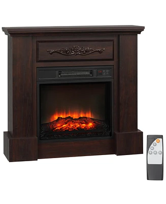 Streamdale Furniture 32" Electric Fireplace with Mantel, Freestanding Heater with Led Log Flame, Overheat Protection and Remote Control, 1400W, White