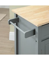 Simplie Fun Kitchen Island Cart, Rolling Kitchen Island with Storage Shelf, Solid Wood Top, Drawer, for Dining Room, Gray