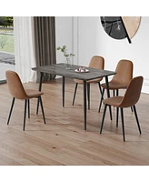 Streamdale Furniture 1 table and 4 chairs set.Gray wood grain table with Mdf tabletop and black iron legs.a set of 4 modern medieval style chairs, equ