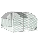 Simplie Fun Large Chicken Coop Metal Chicken Run with Waterproof and Anti-uv Cover, Dome Shaped Walk