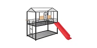 Slickblue Twin Over Twin Metal Bunk Bed ,Metal Housebed With Slide,Three Colors Available