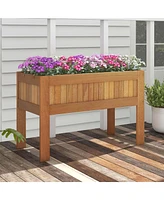 Costway Wooden Elevated Planter Box with Solid Wood Frame & Sturdy Legs Slatted Bottom