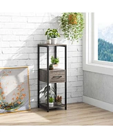 Costway 1 Pack 3 Tier Tall Metal Plant Stand Indoor Plant Table with Drawer Anti-tipping Devices
