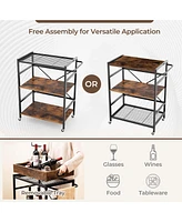 Costway 3-Tier Bar Cart with Detachable Tray 4 Lockable Casters & 1 Handy Handle