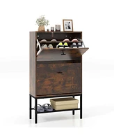 Costway Industrial Shoe Storage Cabinet with 2 Flip Drawers 1 Bottom Metal Shelf Organizer