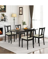 Gymax Set of 4 Upholstered Wooden Dining Chair w/ Seat Storage Space Brown