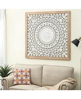 LuxenHome Distressed White Wood Flower Mandala Natural Wood 47.3" Square Frame Wall Decor