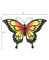 LuxenHome Orange/Yellow Butterfly Metal and Glass Outdoor Wall Decor