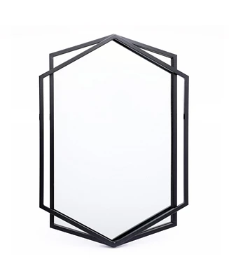 LuxenHome 32" Black Metal Hexagon Frame Wall Accent Mirror Wall Mounted Bathroom Vanity Mirror Decor