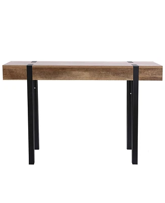 LuxenHome Oak Finish Mdf Wood Black Metal Console Entry Table