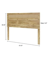 LuxenHome Oak Finish Manufactured Wood with Natural Rattan Top Headboard, Queen