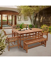 LuxenHome Carmel Solid Wood Extendable Outdoor Dining Table