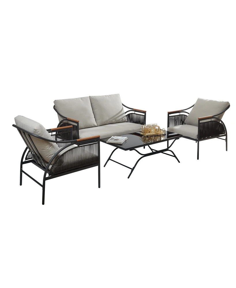 LuxenHome 4-Piece Dark Gray Iron Outdoor Patio Furniture Set with Cushions