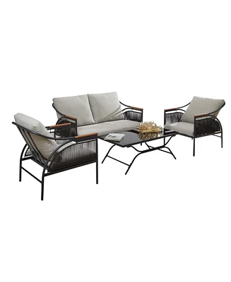 LuxenHome 4-Piece Dark Gray Iron Outdoor Patio Furniture Set with Cushions