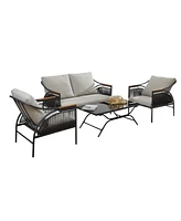 LuxenHome 4-Piece Dark Gray Iron Outdoor Patio Furniture Set with Cushions